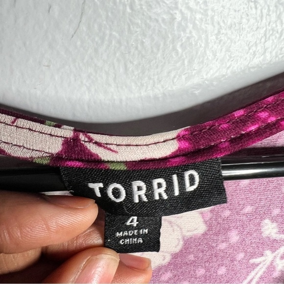 Torrid 4X Plum Floral Midi Dress V-Neck Stretch Waist Boho Chic - Picture 9 of 9